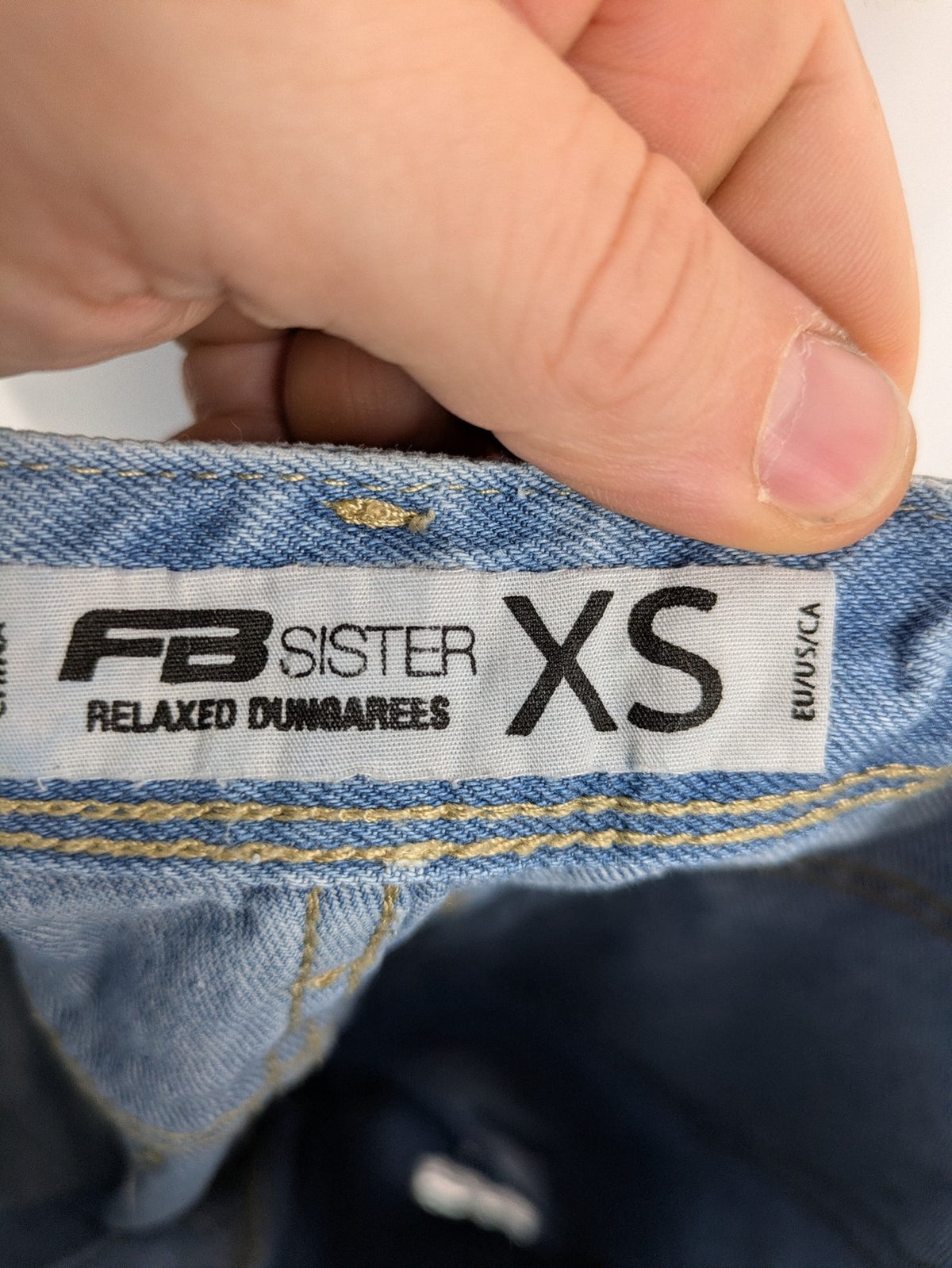 FB Sister blue straight jeans distressed patchwork design relaxed fit 100% cotton