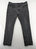 H&M grey straight jeans regular fit dark wash cotton blend with classic styling.