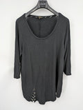 Cupio black long sleeve tunic with side button placket and high-low hem.