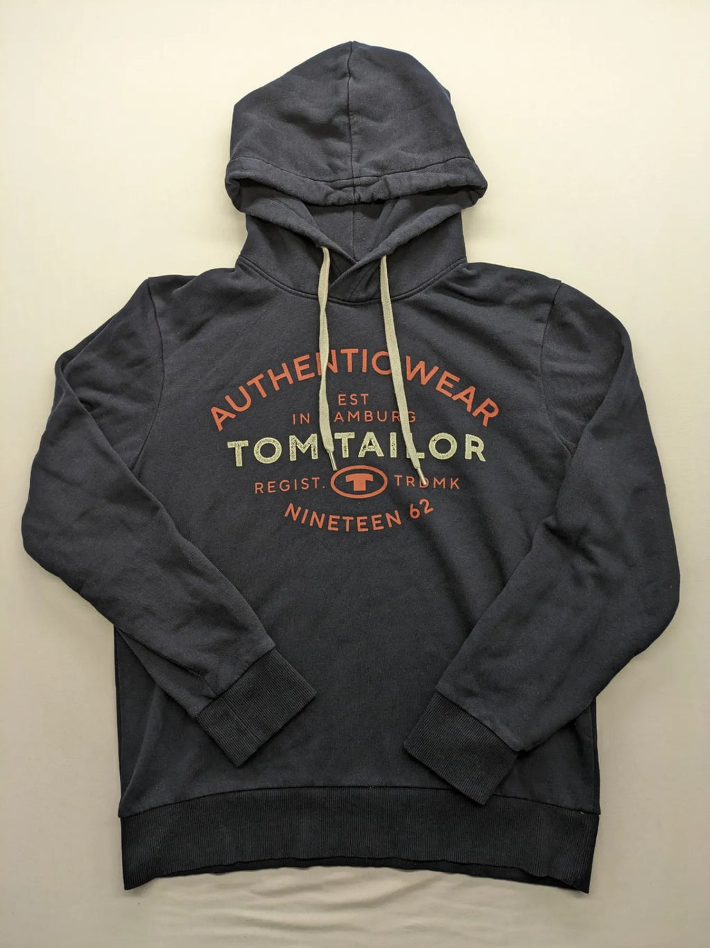 Tom Tailor multi hoodie with "Authentic Wear" logo print, drawstring hood, ribbed cuffs.