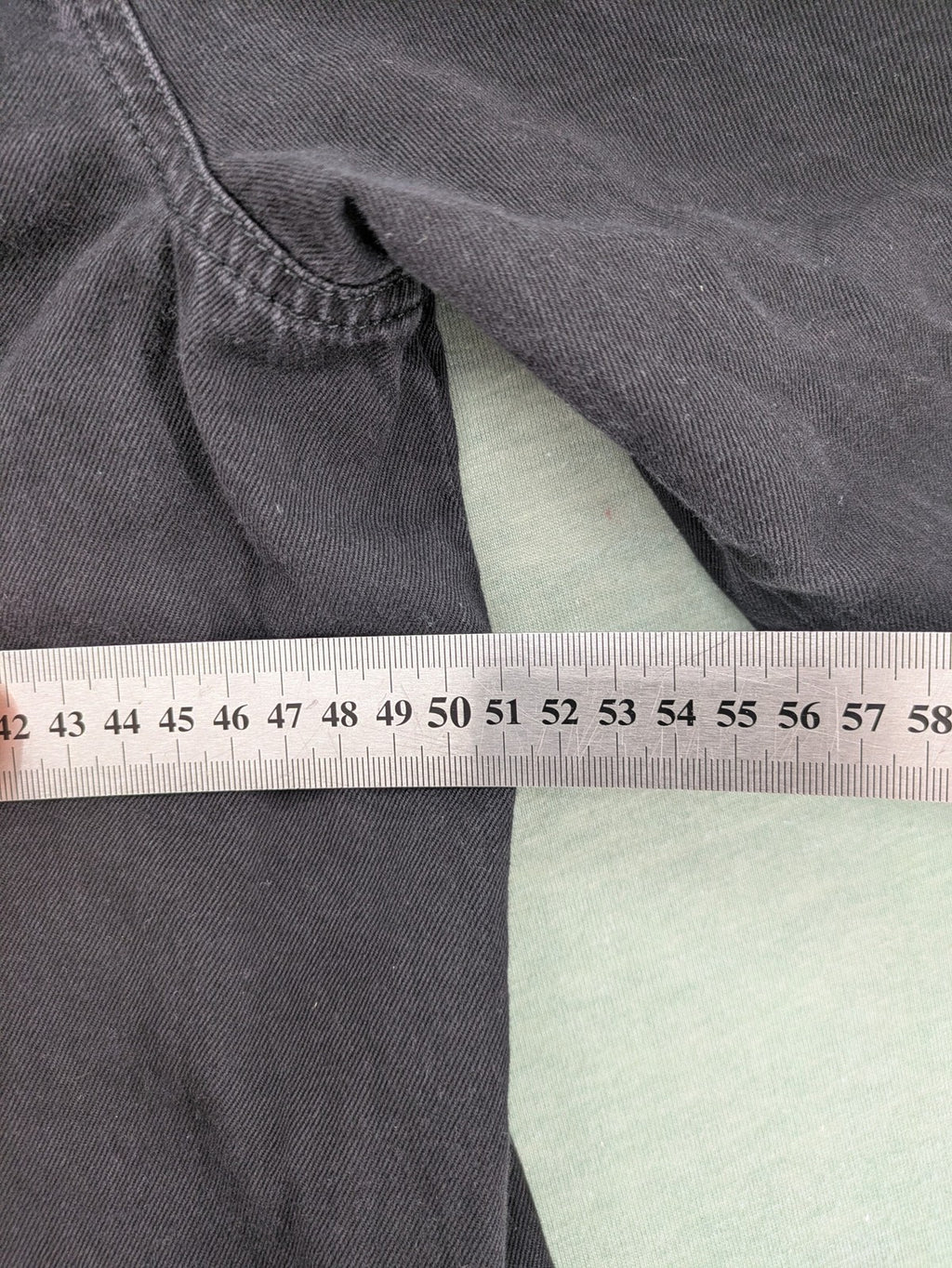 Diesel grey tunic top with denim front, pleated chiffon back, and D-ring detail.