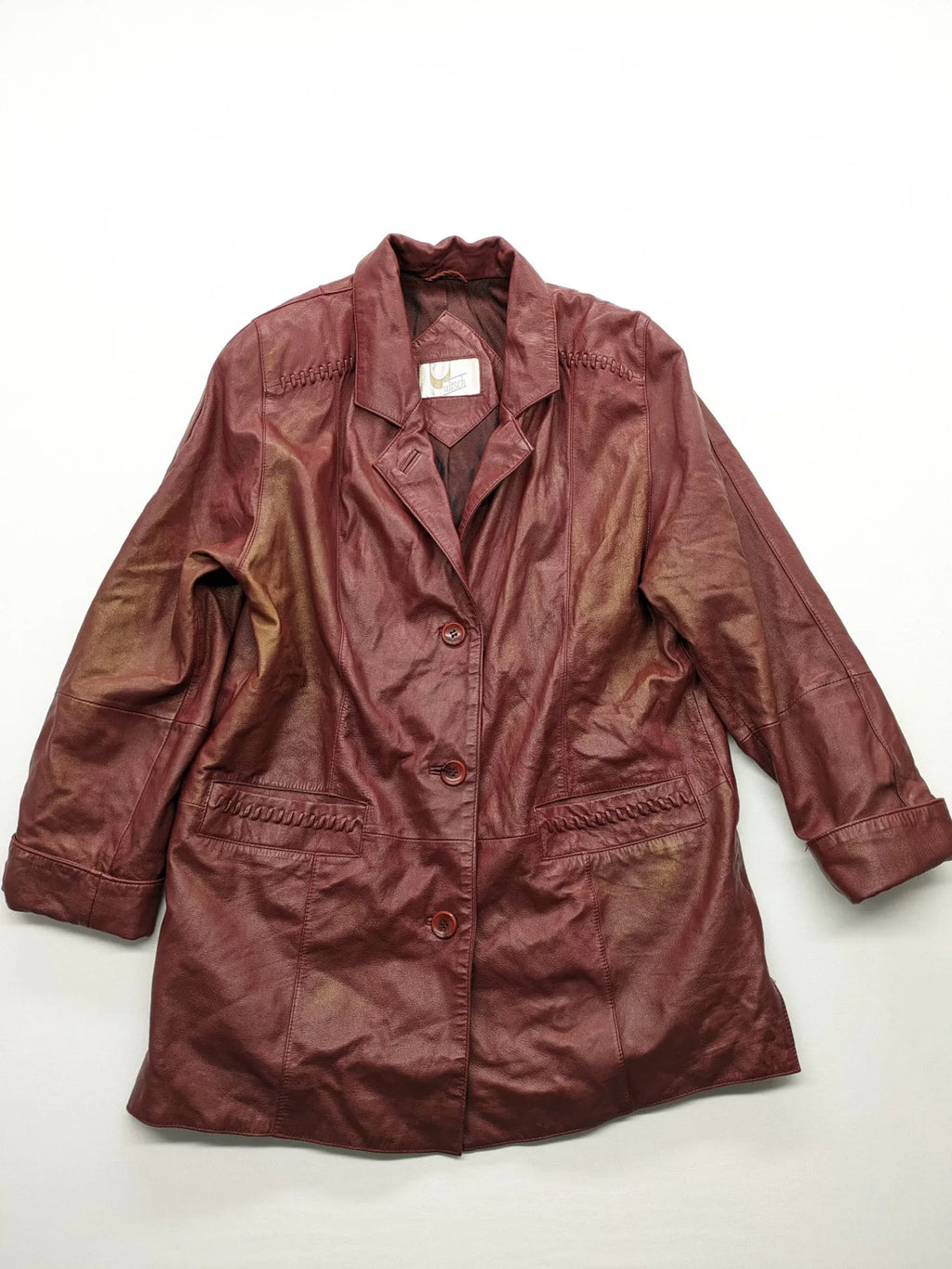 Ultsch burgundy leather jacket vintage soft lamb nappa with braided pocket details