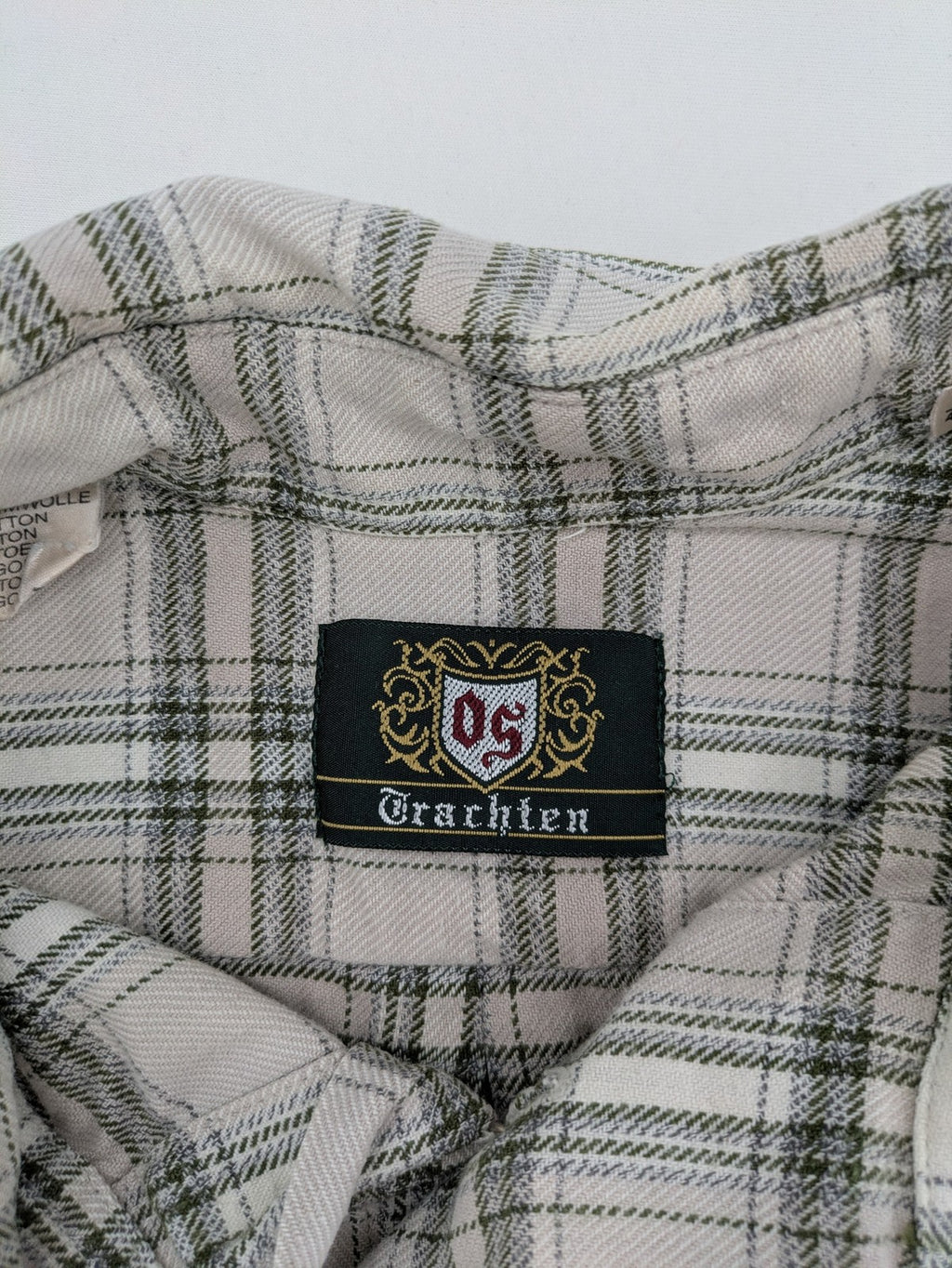 OS Trachten dirndl shirt grey green checkered cotton with decorative buttons and chest pocket