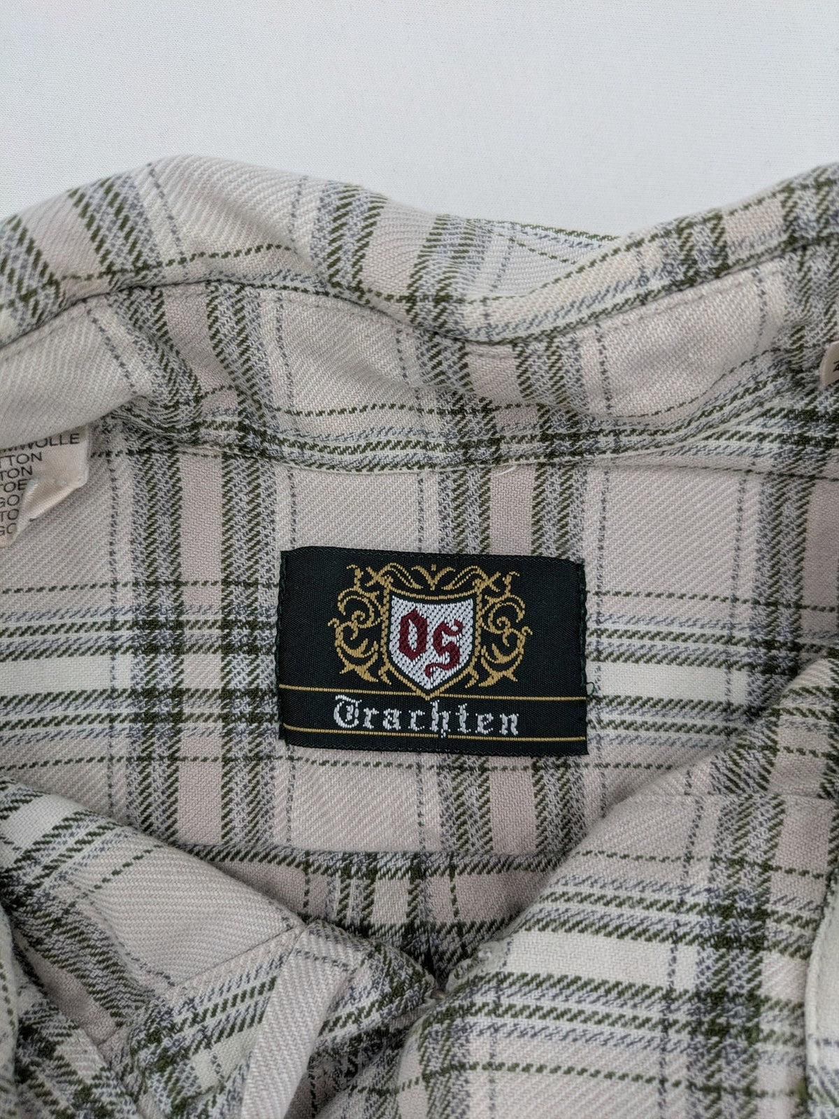 OS Trachten dirndl shirt grey green checkered cotton with decorative buttons and chest pocket