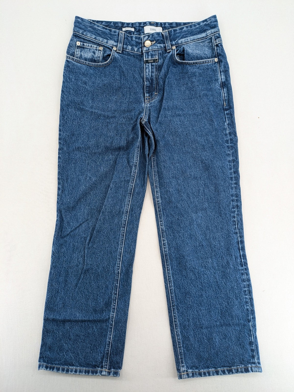 CLOSED blue straight leg jeans size 27, high waist, 100% cotton, classic wash.