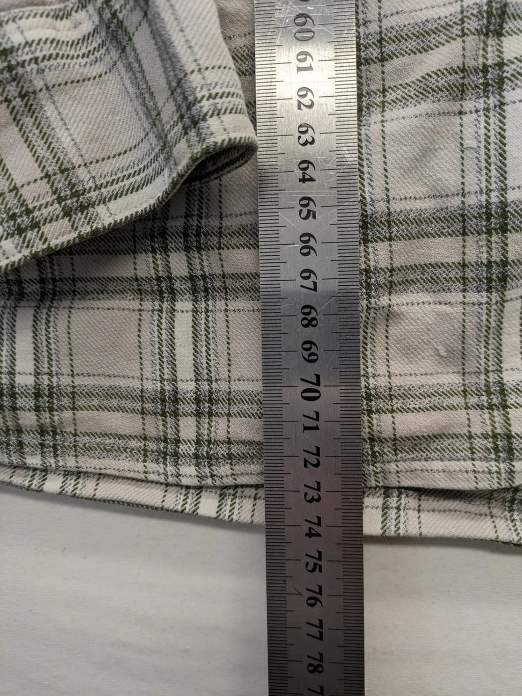 OS Trachten beige green checkered long sleeve shirt with button-up front and chest pocket.