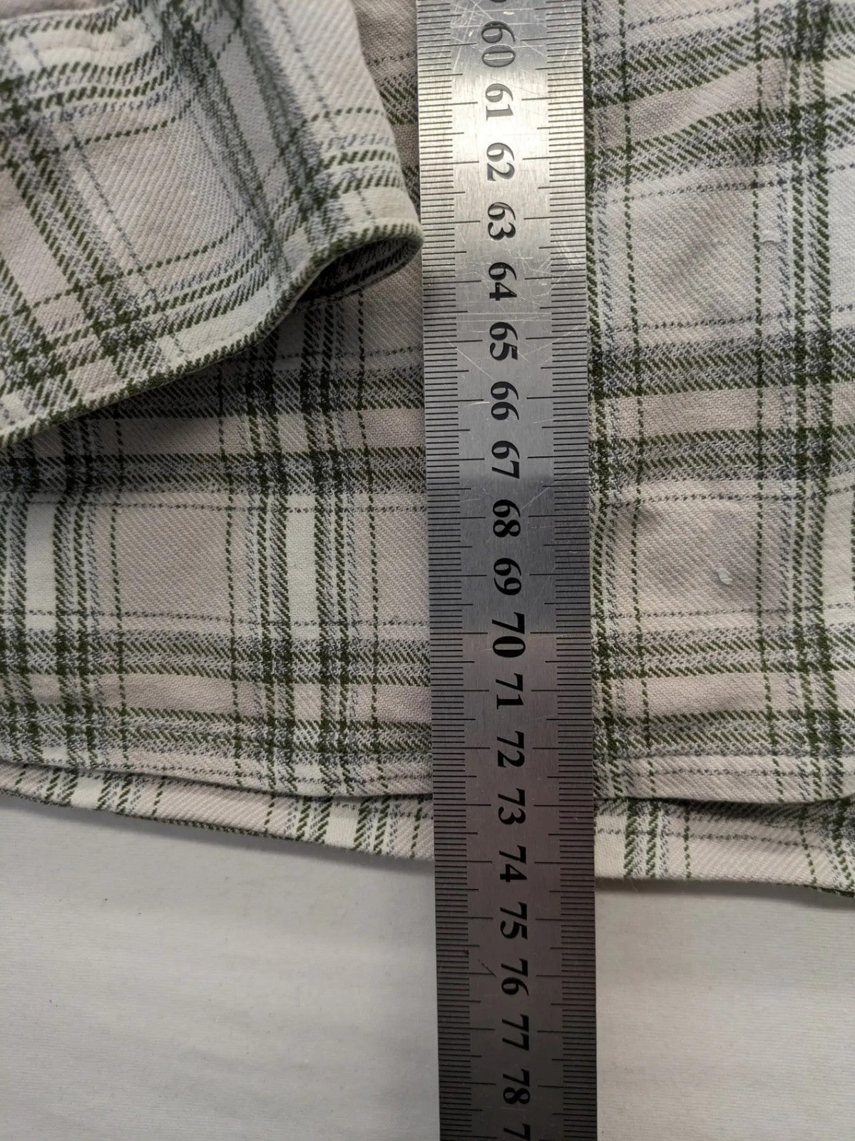 OS Trachten beige green checkered long sleeve shirt with button-up front and chest pocket.