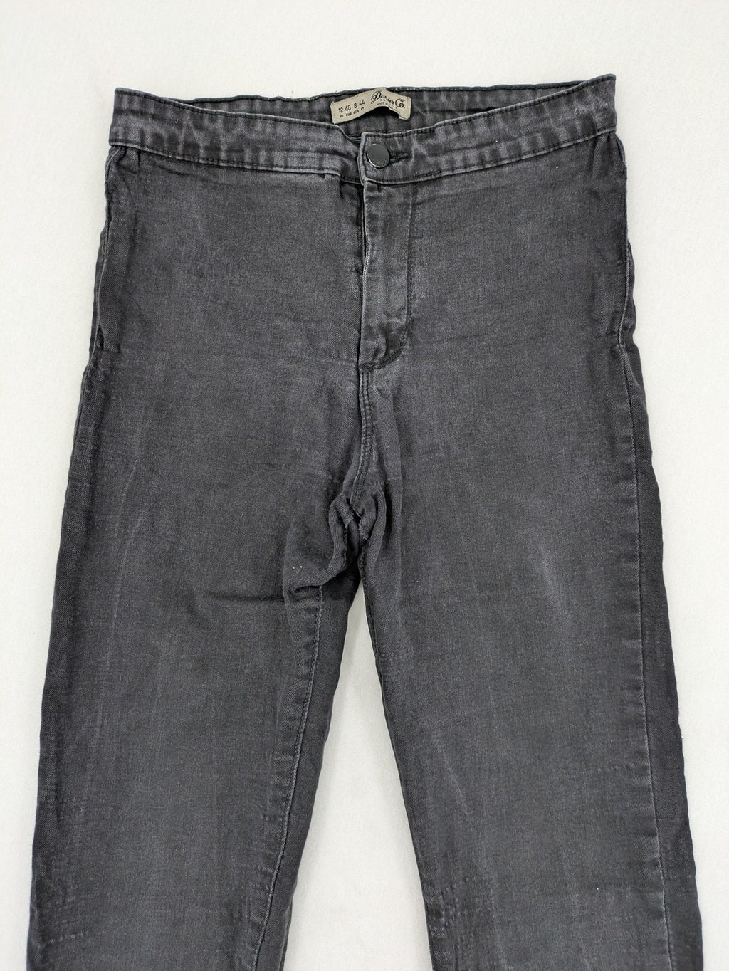 Denim & Co. black skinny jeans high waist stretch denim with washed finish.