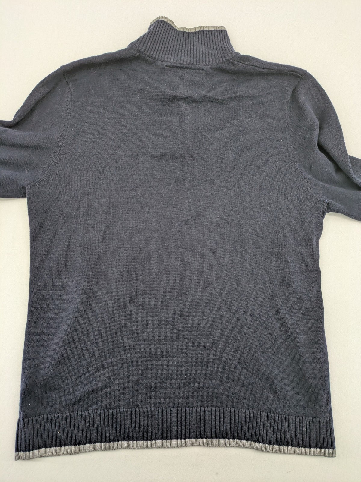QS Dress Yourself orange and grey contrast collar dark blue turtle neck jumper