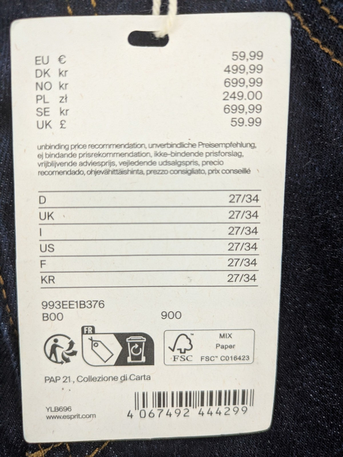 Esprit pink straight jeans classic 5-pocket style with contrasting stitching details