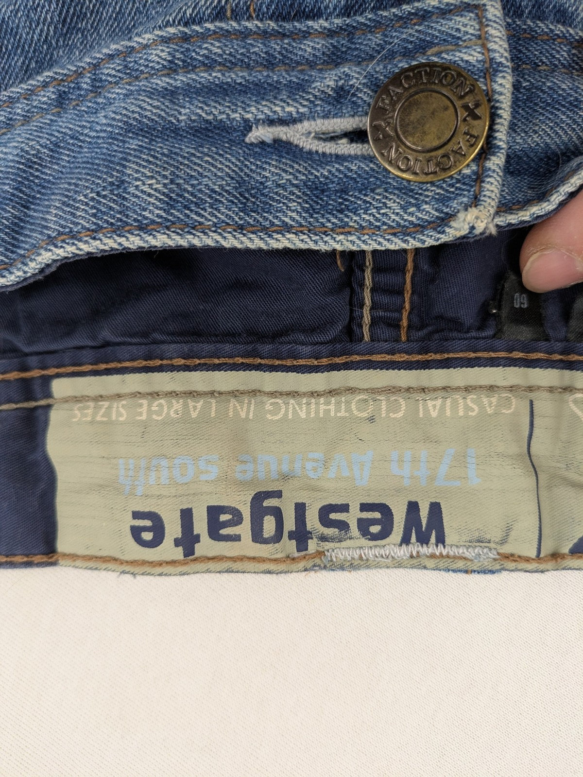 C&A blue straight jeans 5-pocket style with logo and button closure.