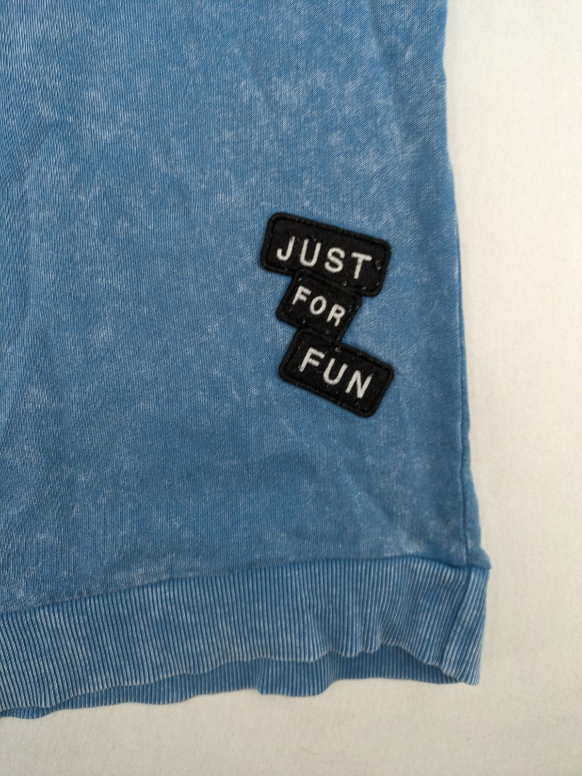 Zara turtle neck jumper blue distressed with graphic prints and patches, size 152.
