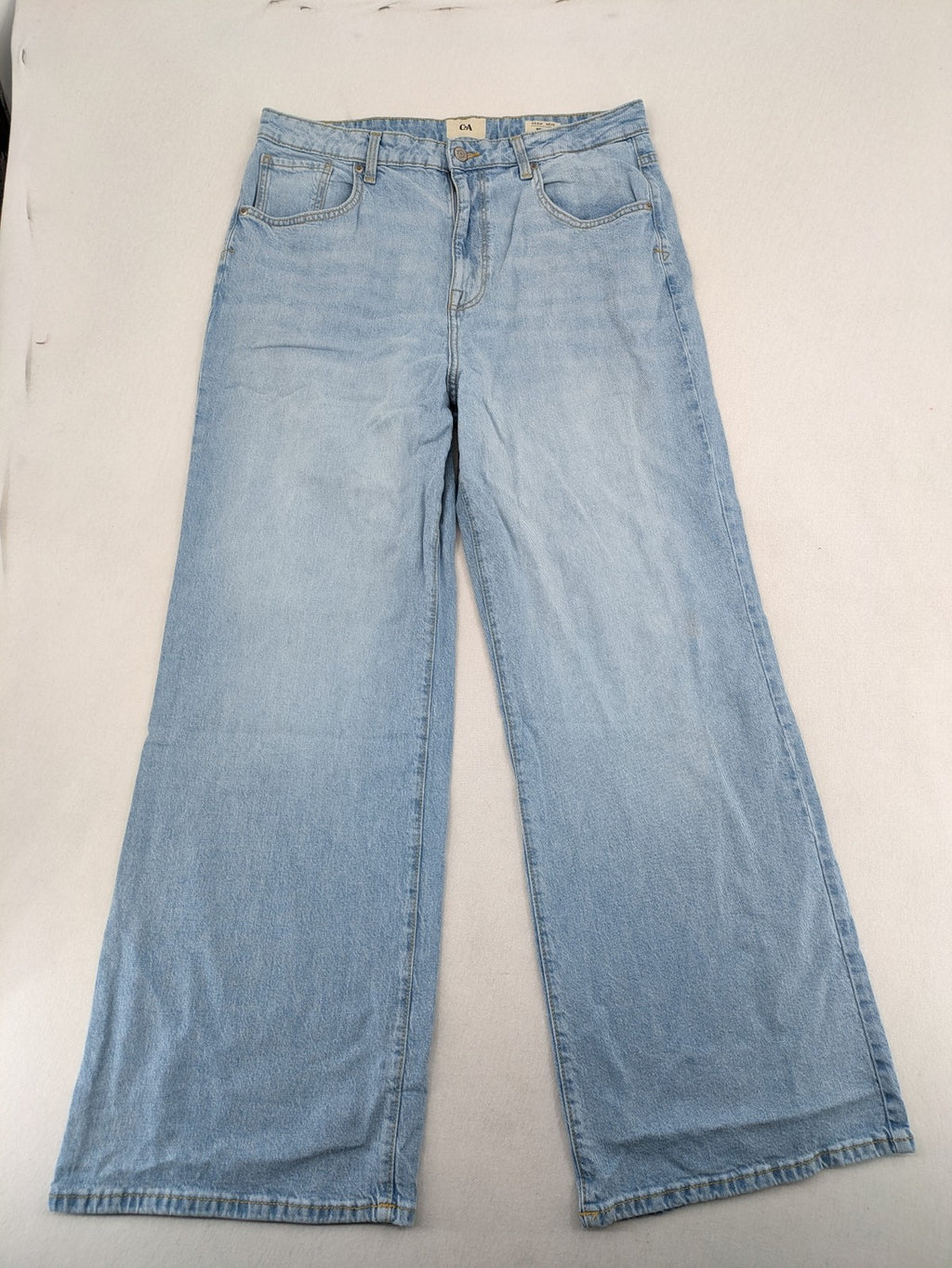 C&A blue wide leg jeans, classic five-pocket design, high rise denim, size EUR 44.