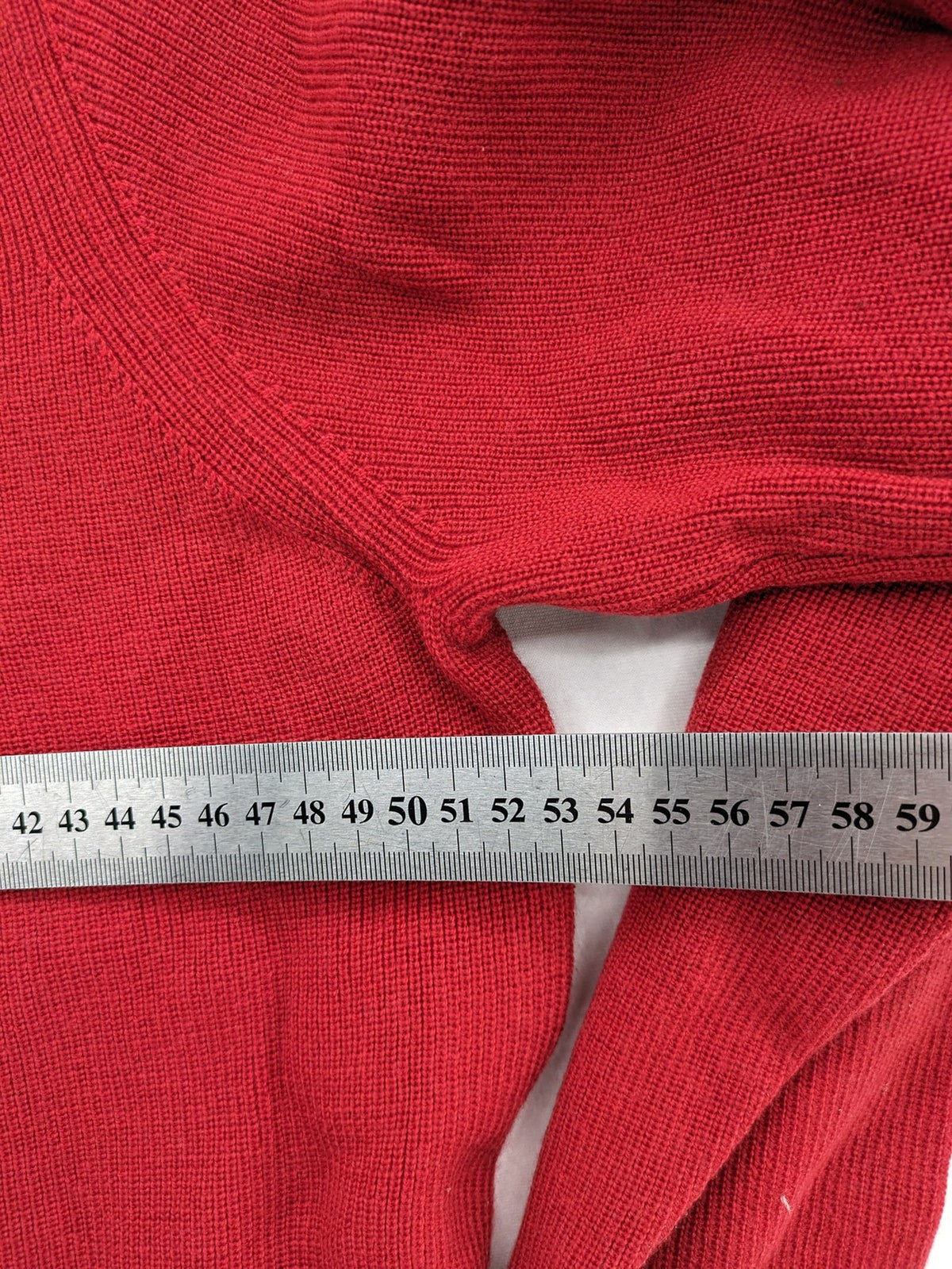 BRAX red turtle neck jumper V-neck design made from merino wool and cotton blend.