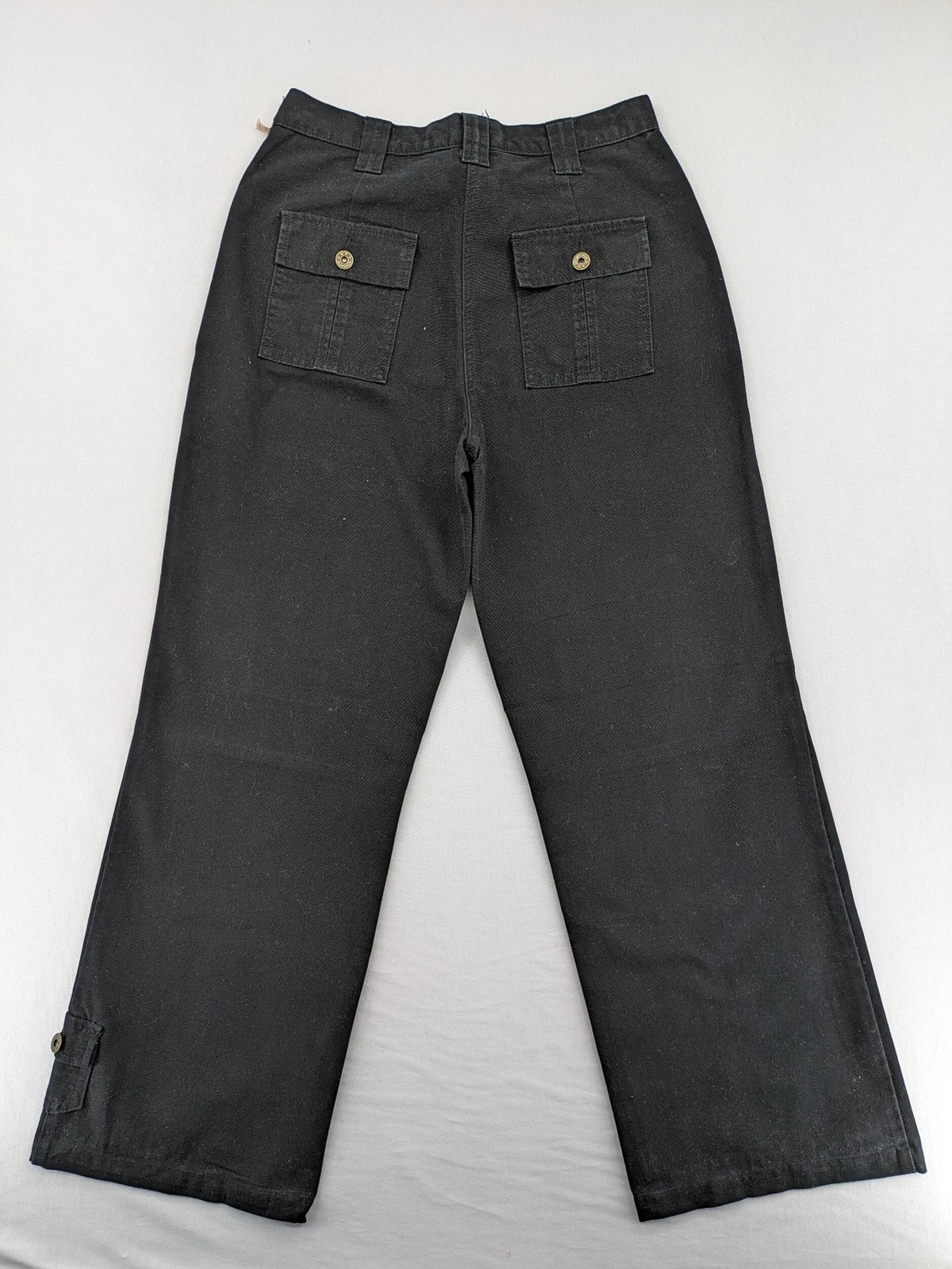 Vunic black cargo pants high-waisted straight leg cotton with zipper and button closure.