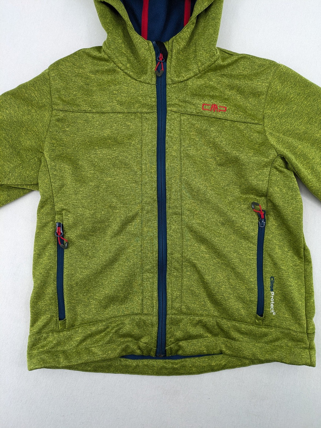 CMP outdoor coat blue and green with fleece lining, zip closure, and hood.