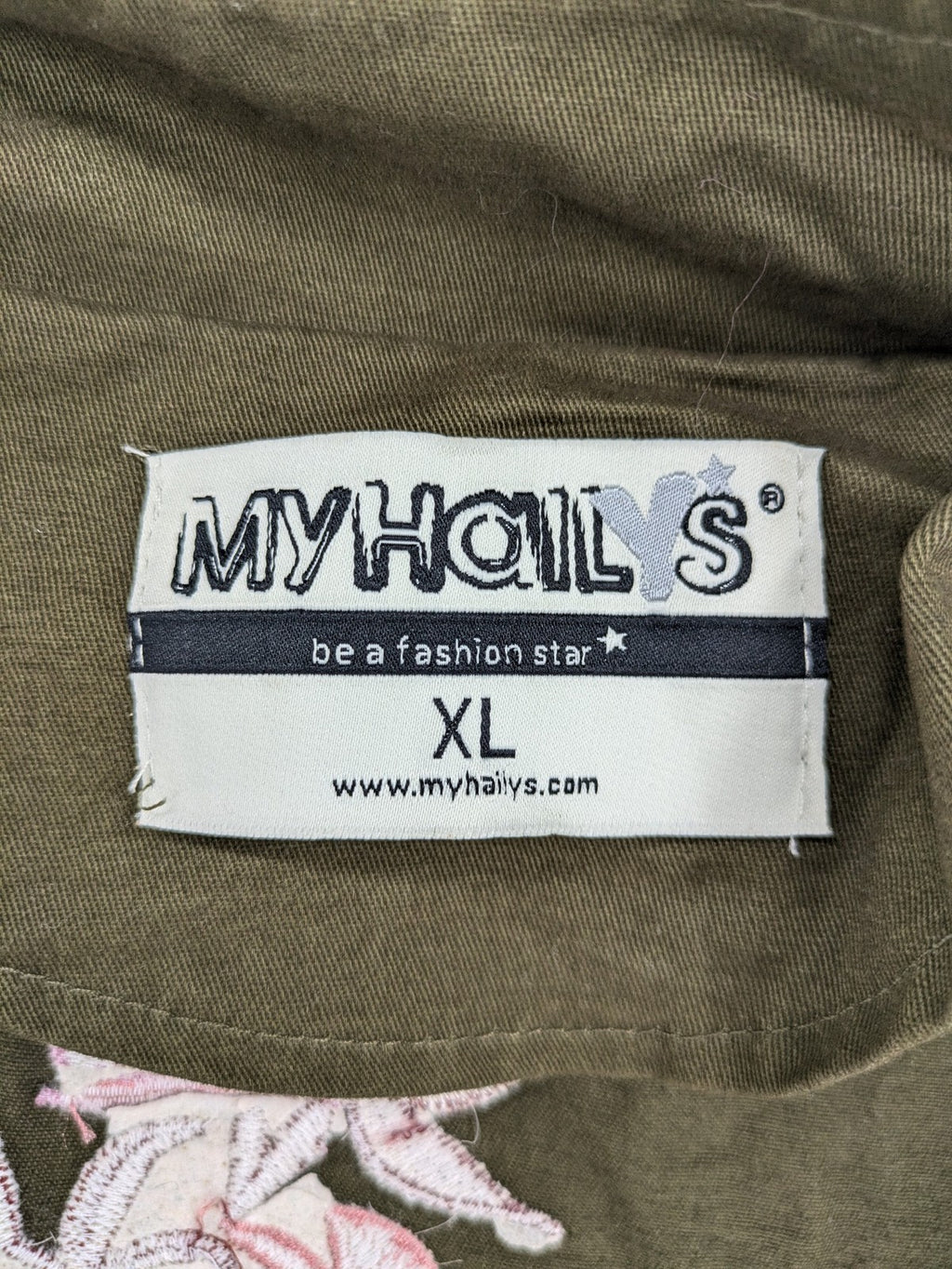 MyHailys green military jacket cotton with embroidered tiger and floral details.