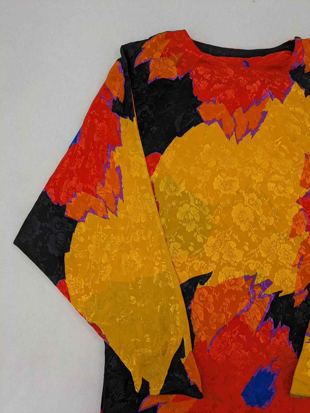 NGT orange vintage top abstract floral pattern black jacquard fabric 100% polyester