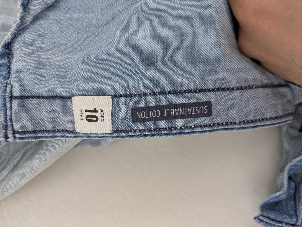 Replay denim western shirt light blue with pearl snap buttons and iconic yoke design.