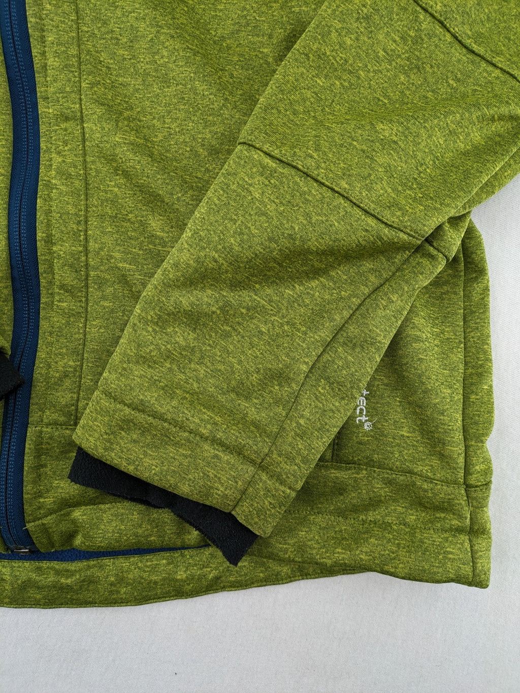 CMP outdoor coat blue and green with fleece lining, zip closure, and hood.