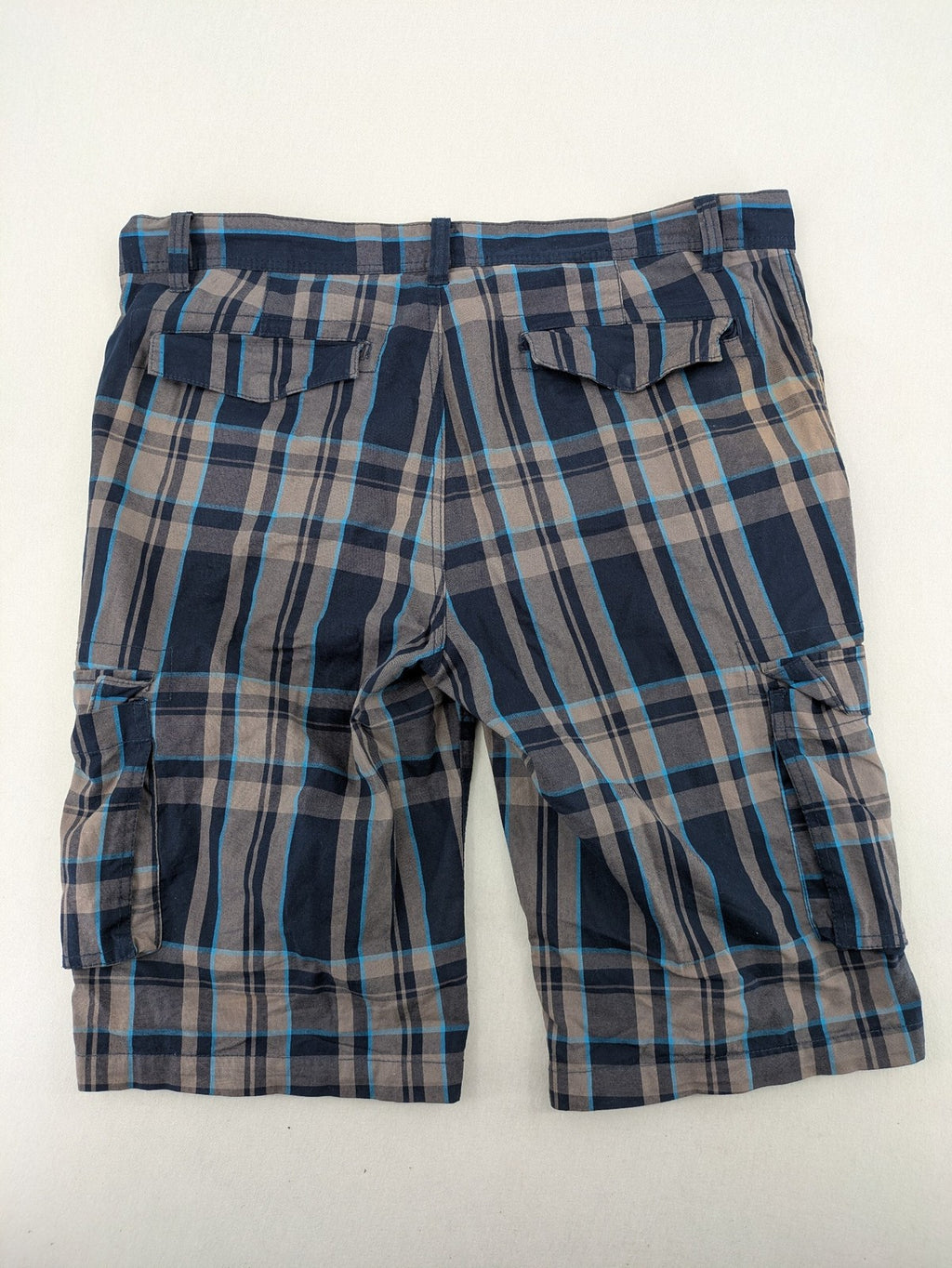 bpc bonprix collection multi cargo shorts blue-grey check pattern with utility pockets