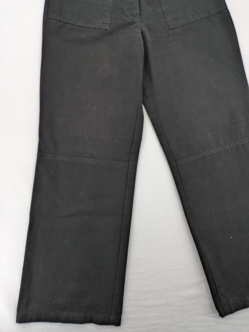 Vunic black cargo pants high-waisted straight leg cotton with zipper and button closure.