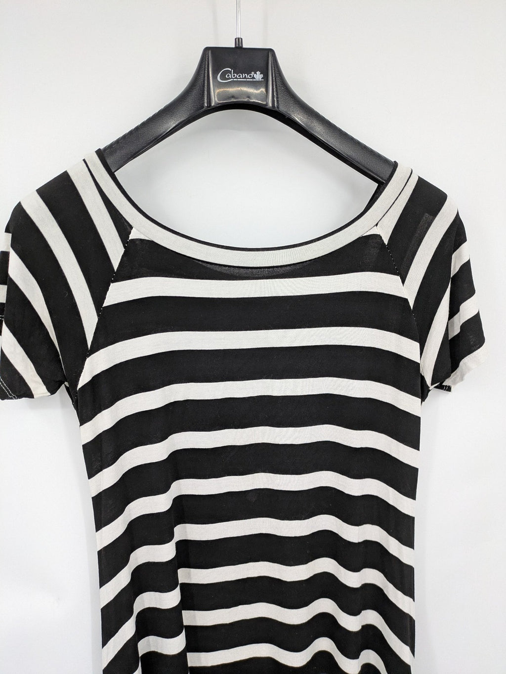 perfekt striped T-shirt dress black white side gathering soft viscose material
