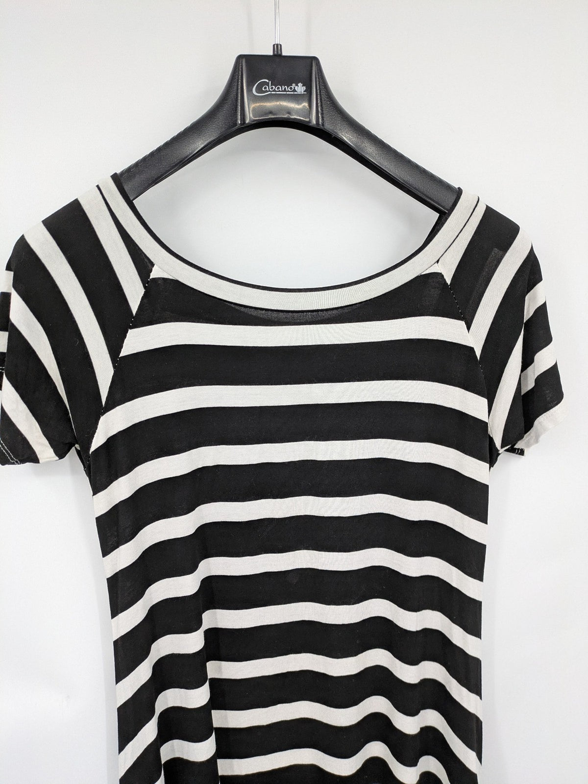 perfekt striped T-shirt dress black white side gathering soft viscose material