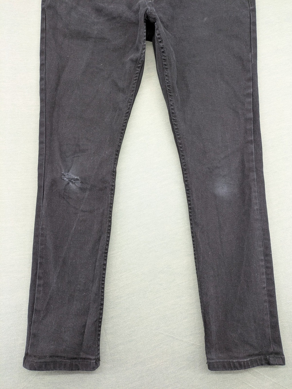 Denim & Co. grey slim fit jeans with button fly and classic 5-pocket design.