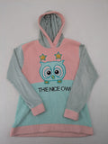 Damen turtle neck jumper blue and green, cute embroidered owl design, soft teddy fleece material.