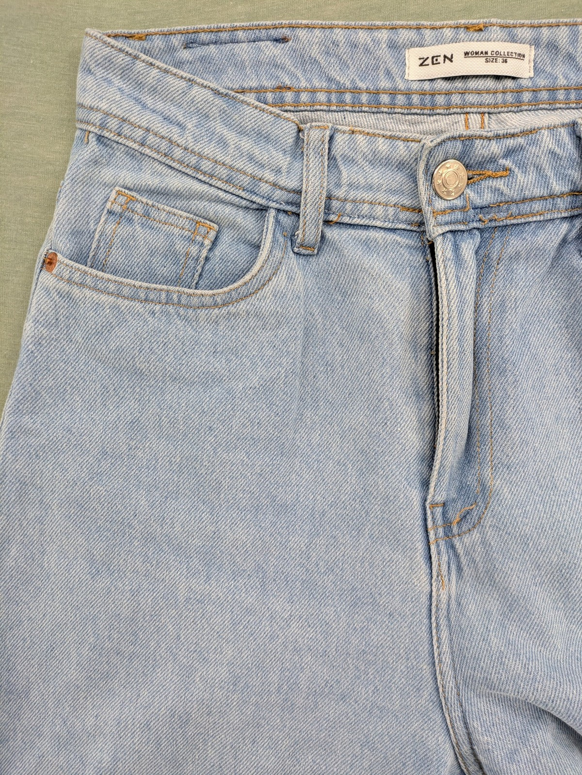 Zen blue straight jeans high rise classic stone wash 100% cotton