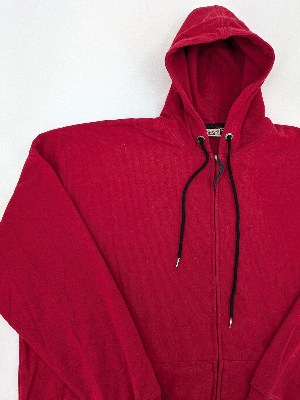 Peakstone red hoodie full zip with adjustable hood and two front pockets.
