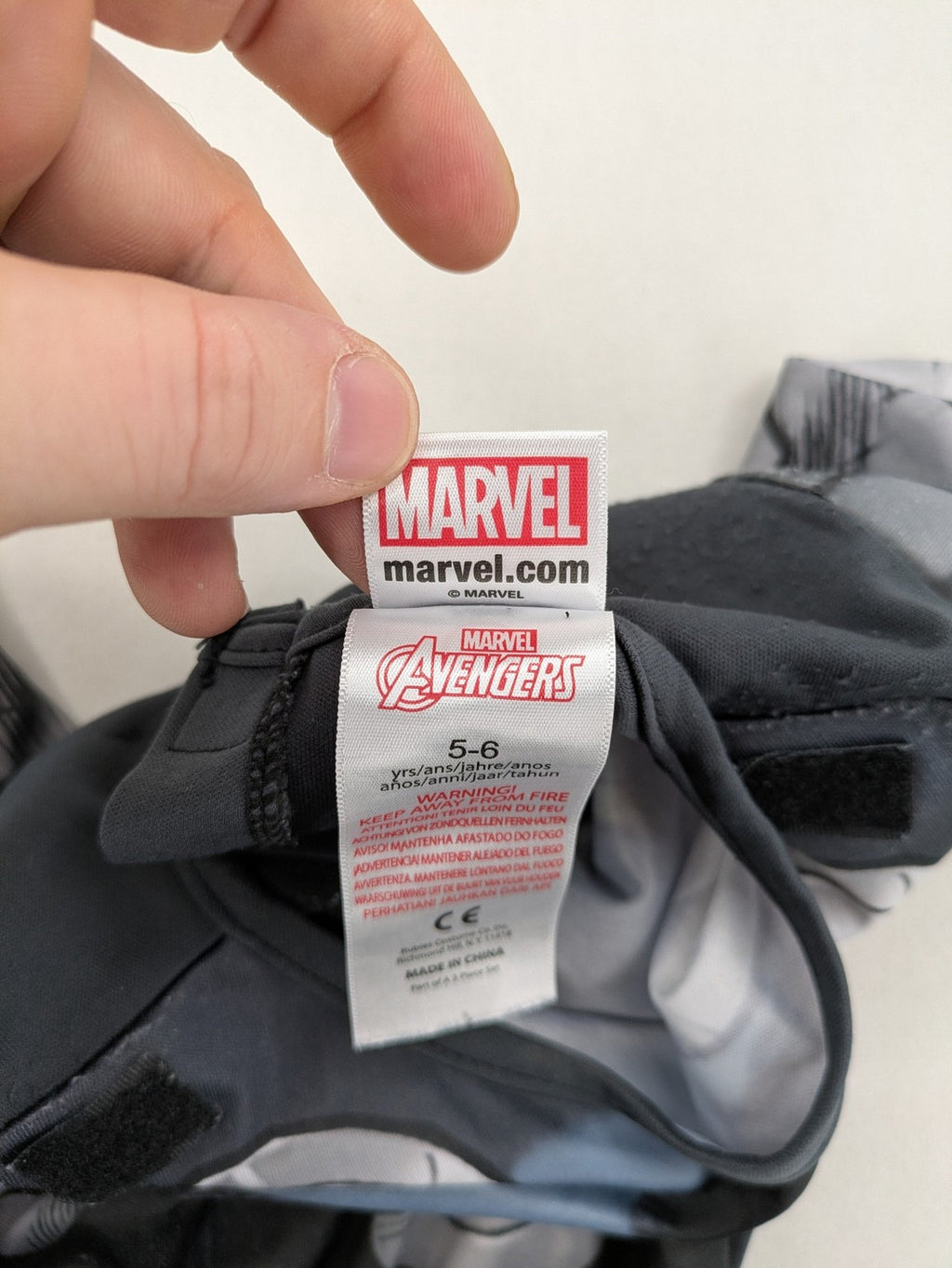 Marvel Avengers boys' costume black blue grey jumpsuit with Thor design and logo.