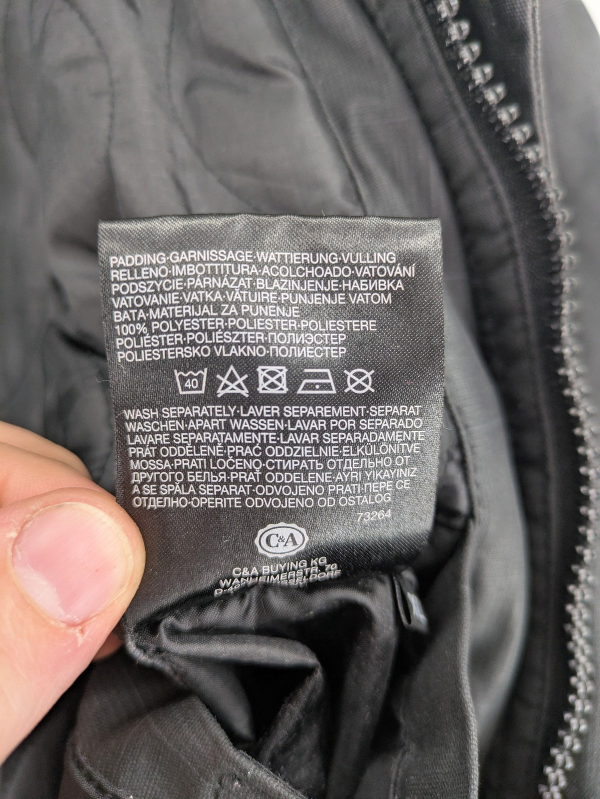Angelo Litrico grey pilot jacket with removable hood, zip closure, and multiple pockets.