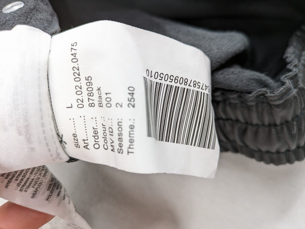 FB Sister grey jogger pants high waist with elastic waistband and drawstring, faux leather material.
