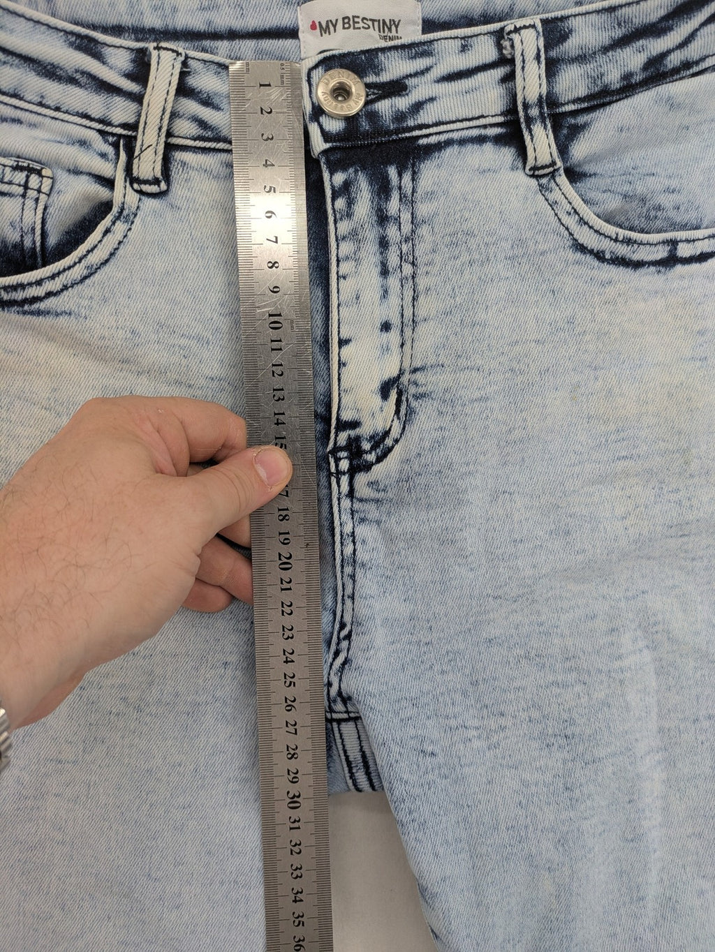 My Bestiny blue straight jeans acid wash finish five-pocket design stretchy cotton blend