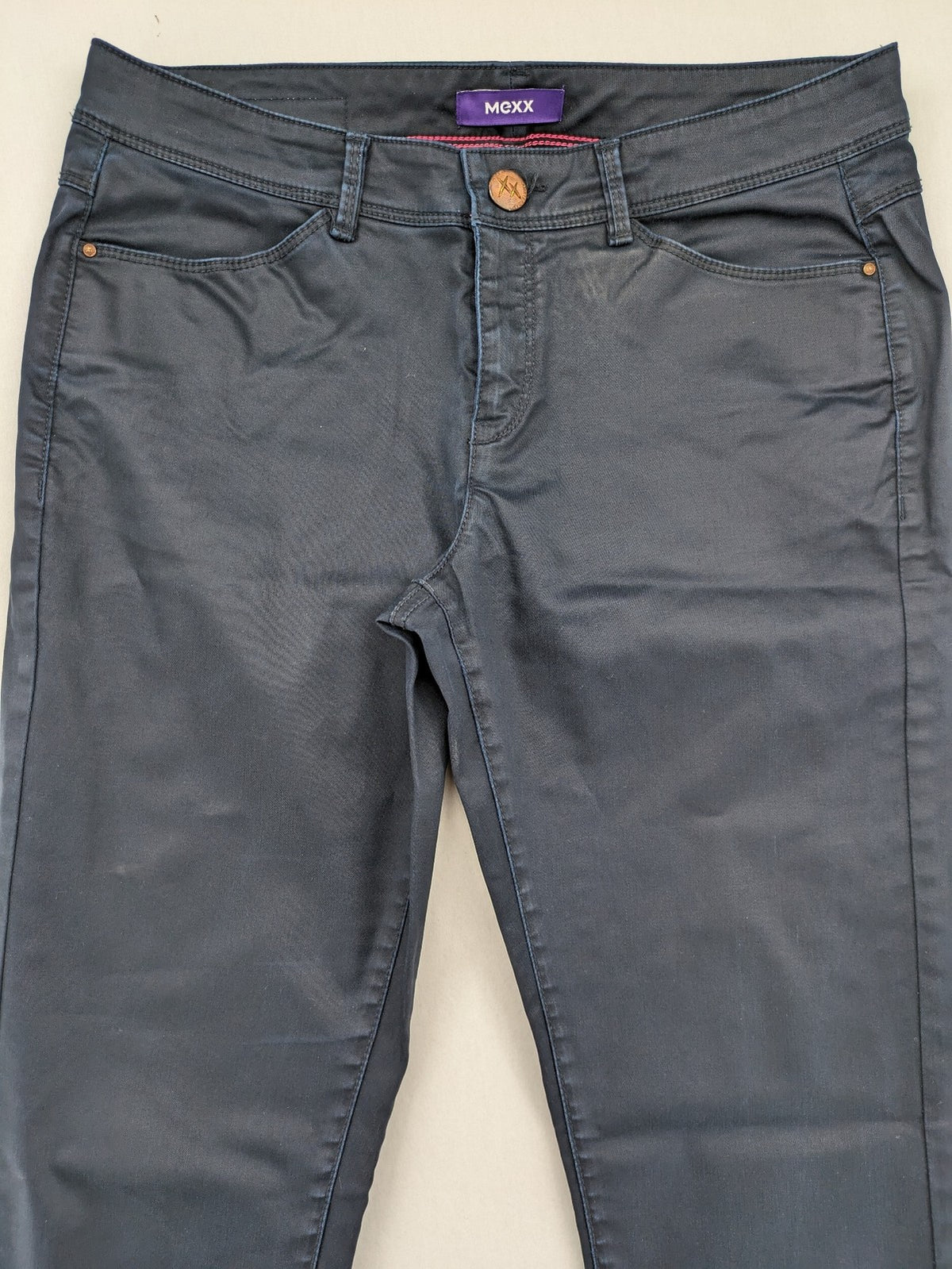 Mexx grey pants slim fit cotton-elastane blend with stylish design details.