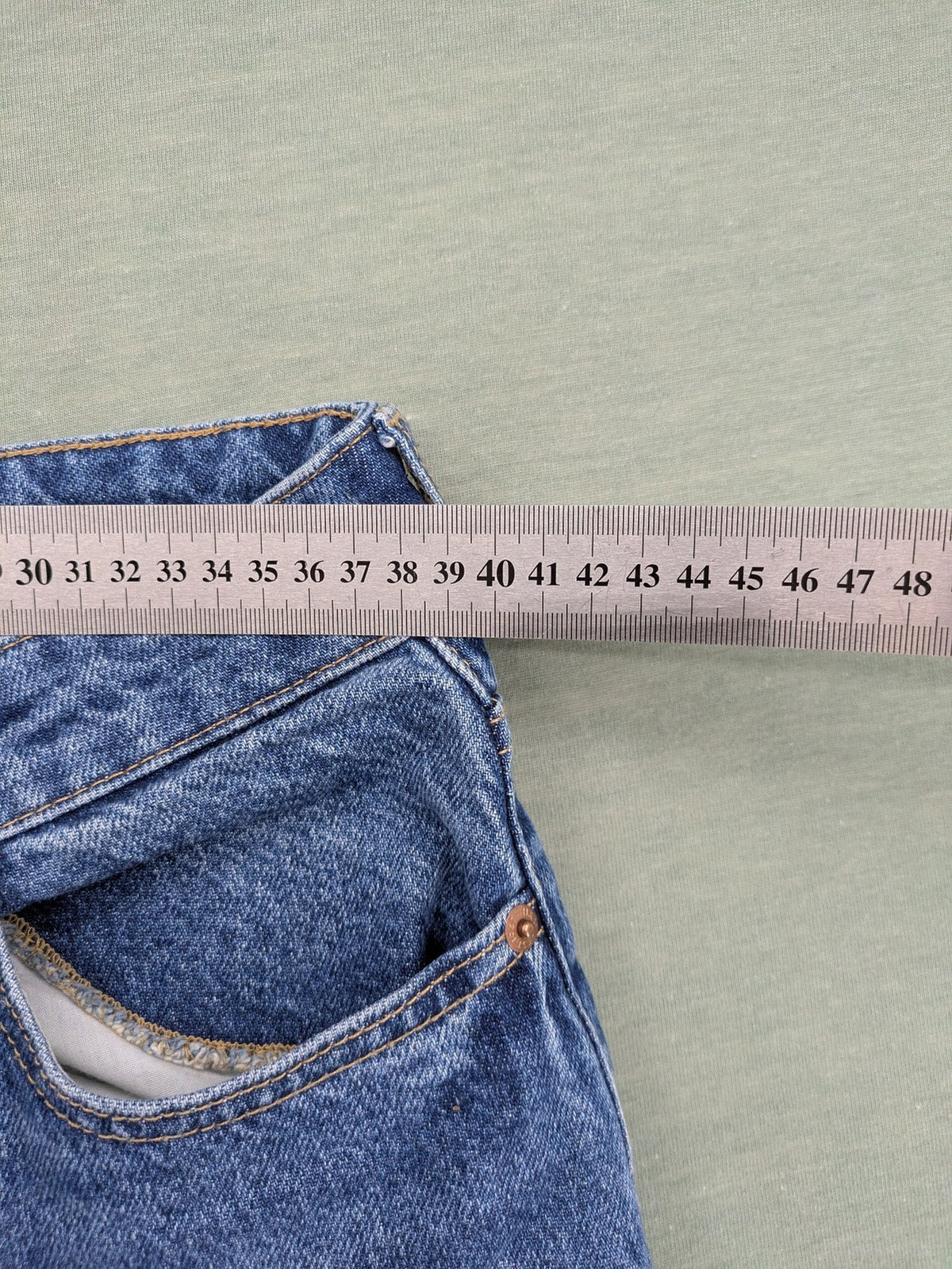 H&M blue straight jeans high rise button fly durable cotton vintage style