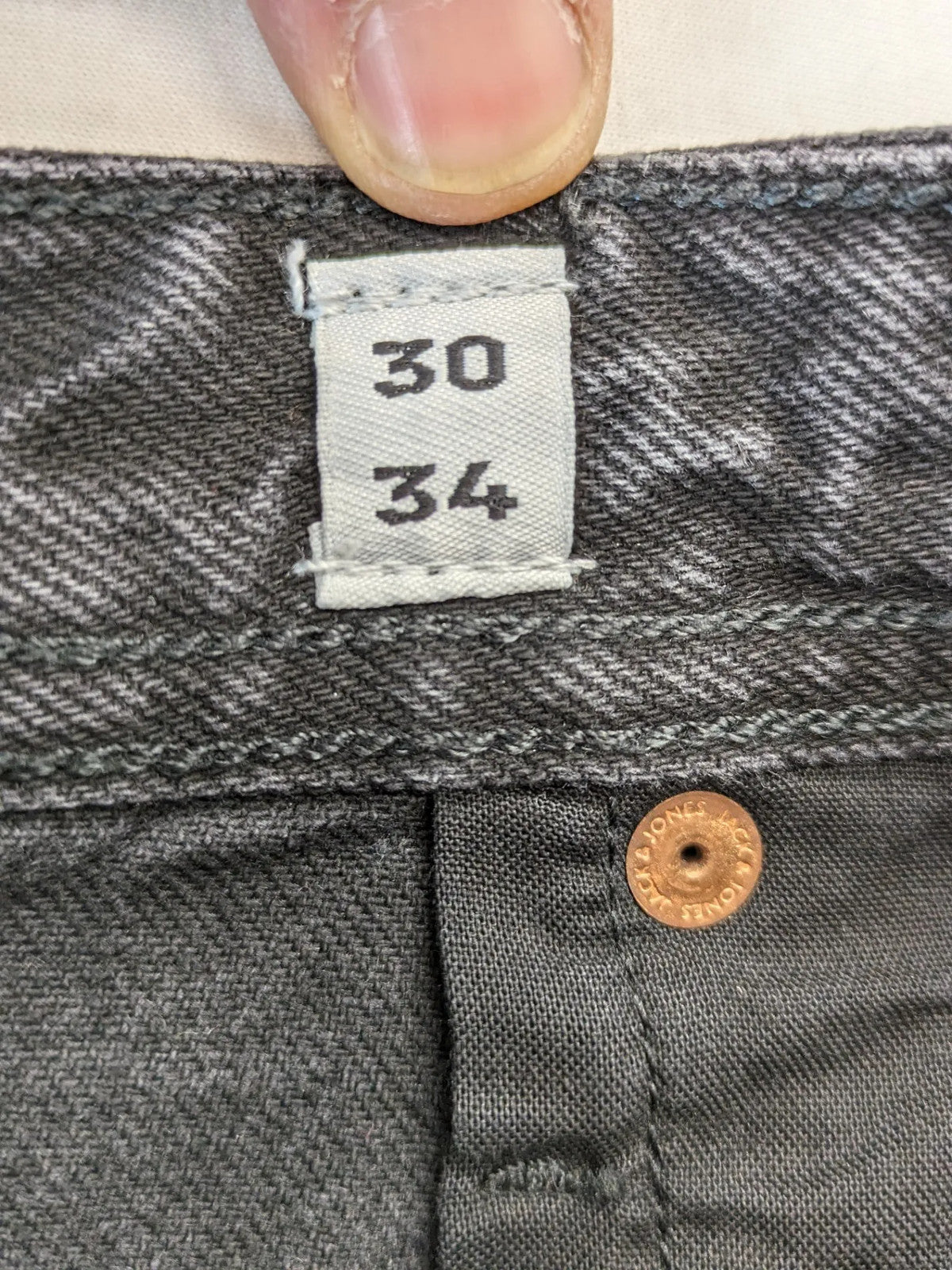 Jack & Jones grey loose fit jeans with classic button fly and 5-pocket design.