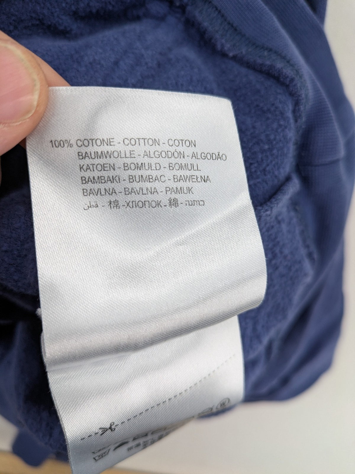 Replay blue turtle neck jumper with large logo print and kangaroo pocket, 100% cotton.