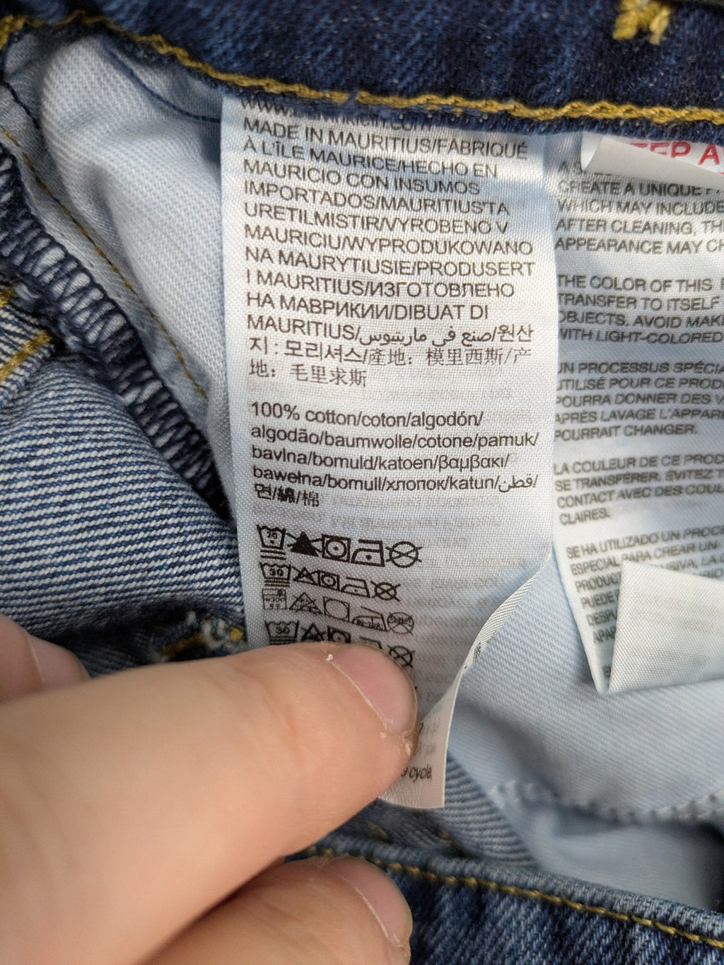 Calvin Klein Jeans blue straight jeans classic five-pocket design adjustable waistband 100% cotton