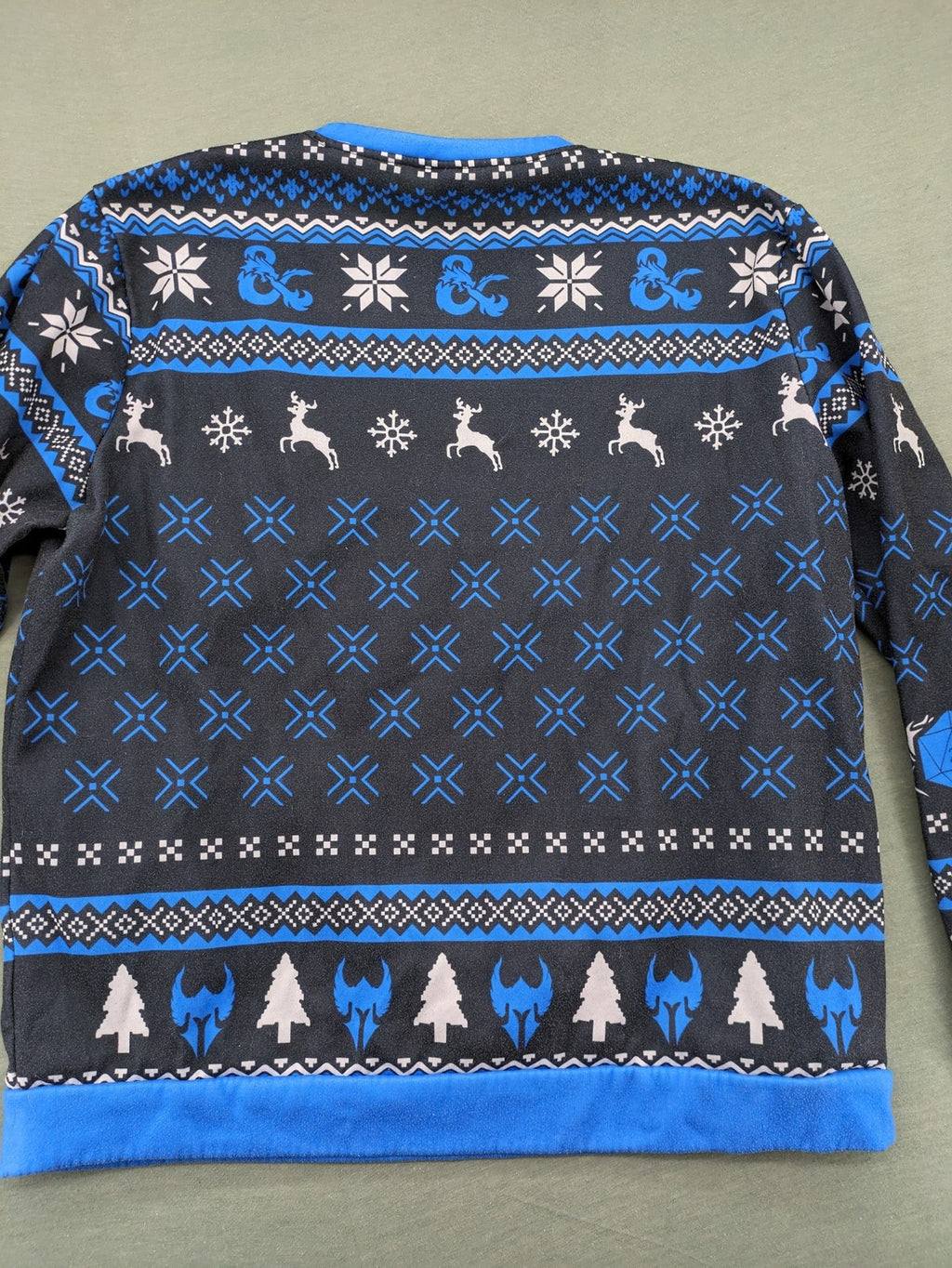 Dungeons & Dragons blue sweatshirt featuring Paladin text, iconic logo, and fantasy graphics.