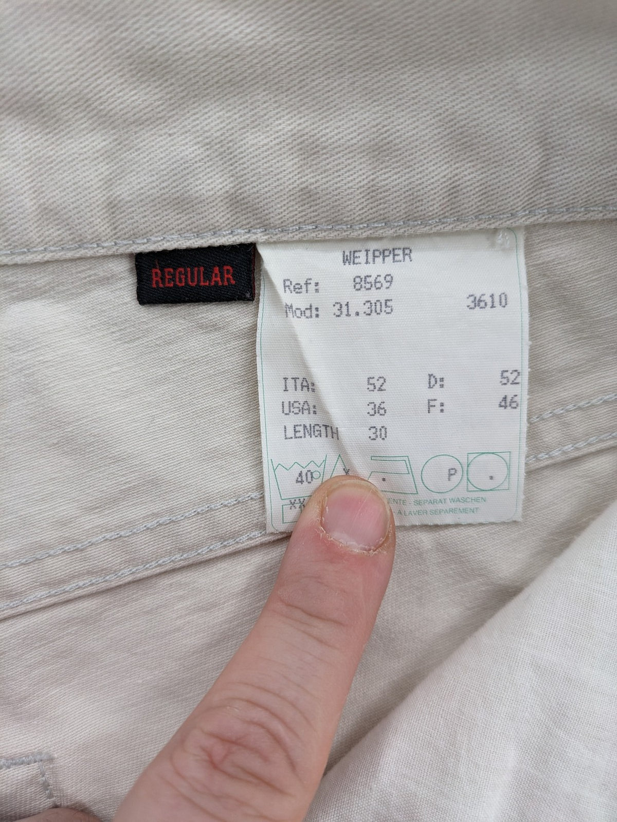 Weippler beige straight leg jeans W36 L30 100% cotton classic design