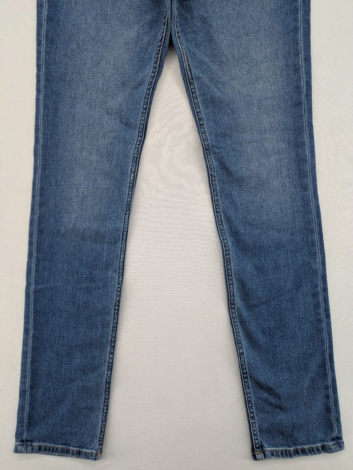 Esprit blue straight leg jeans medium rise with washed finish and cotton-stretch blend.