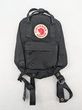 Fjällräven Kånken Mini rucksack black durable fabric with logo and zippered main compartment.