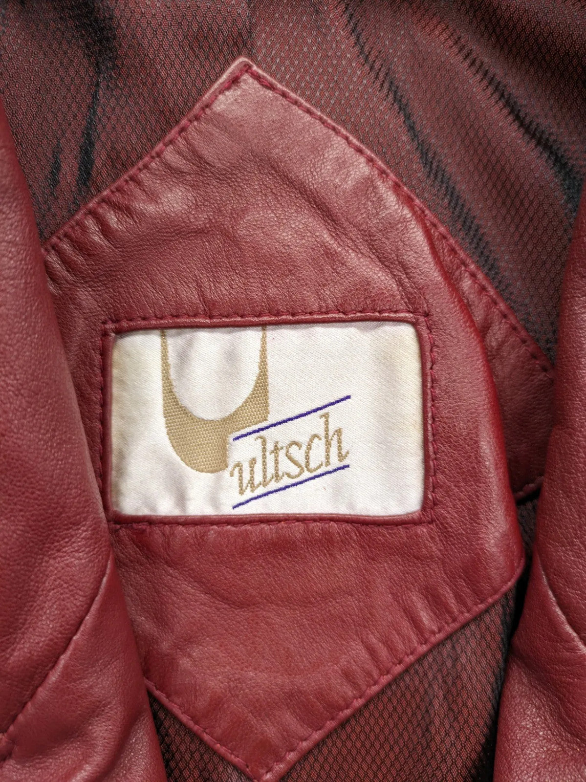 Ultsch burgundy leather jacket vintage soft lamb nappa with braided pocket details