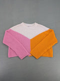 Sincerely Jules orange and pink colorblock turtle neck jumper with soft acrylic fabric.