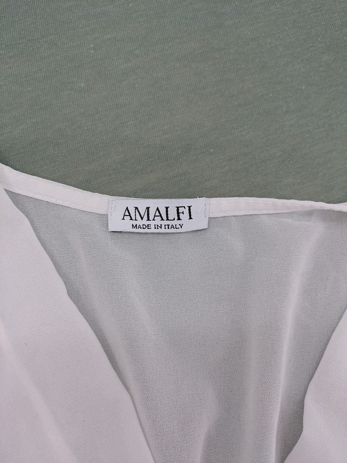 Amalfi white bridal party dress V-neck layered ruffles with lace trim sleeves