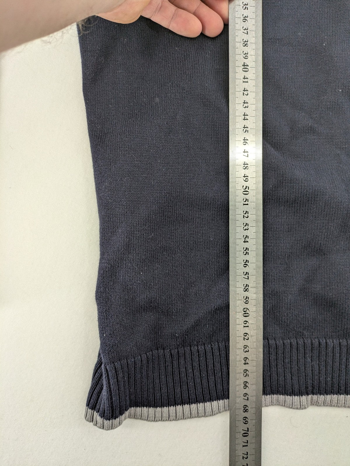 QS Dress Yourself orange and grey contrast collar dark blue turtle neck jumper