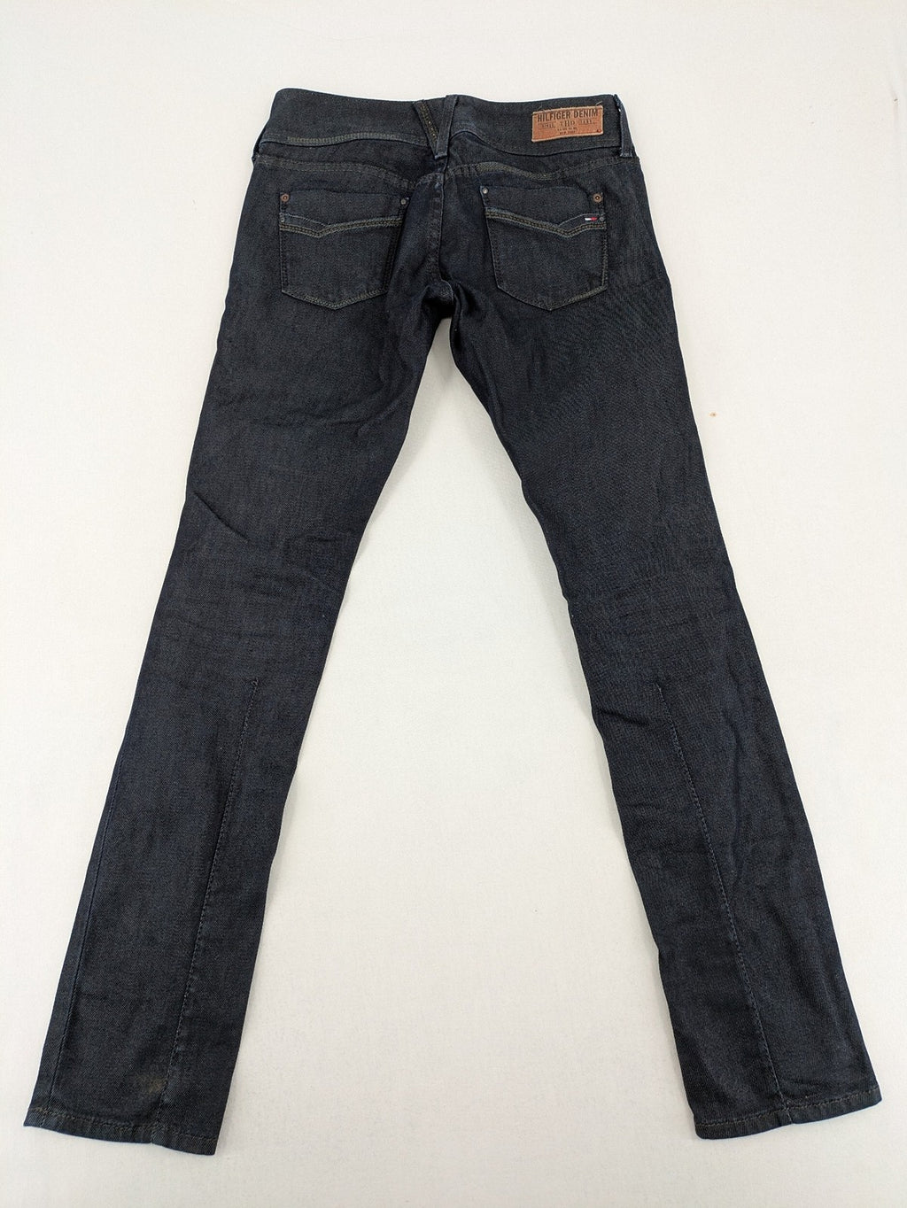 Hilfiger Denim blue straight jeans with double button closure and logo detail.